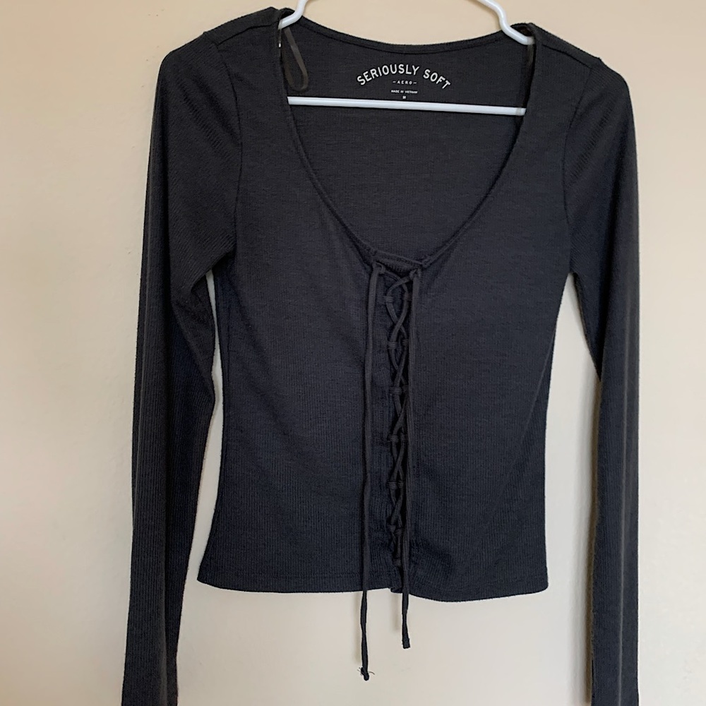 Gray Long Sleeve Crop Top